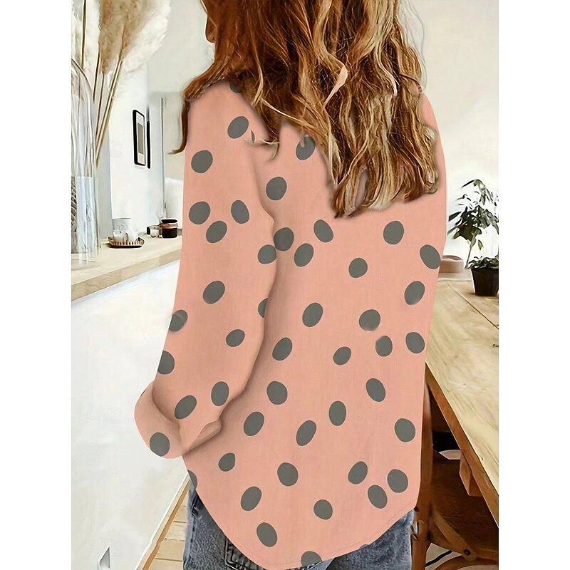 Women's Shirt Button Down Tunic Shirt Collar Long Sleeve Polka Dot Casual Regular Tops Daily s Print Orange Spring Fall2