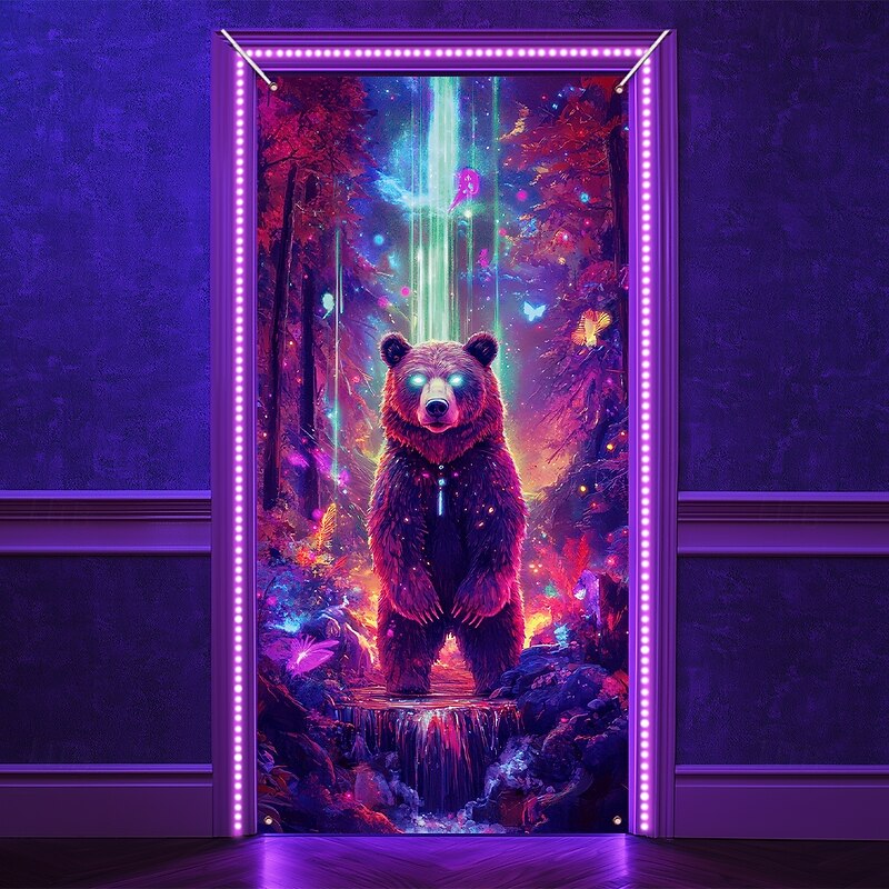 Blacklight Door Decorations Door Covers Glow in the Dark Bear Door Tapestry Door Curtain Decoration Backdrop Indoor/Outdoor Door Banner for Front Door Farmhouse3