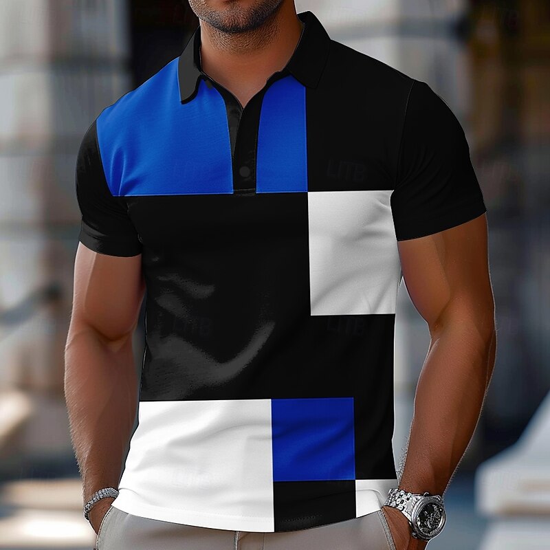Men's Color Block Polo Short Sleeve Polo Shirts Collared Shirts Casual School Outdoor Sports Daily Wear 3D Print Summer Spring Fall Yellow Red Blue4