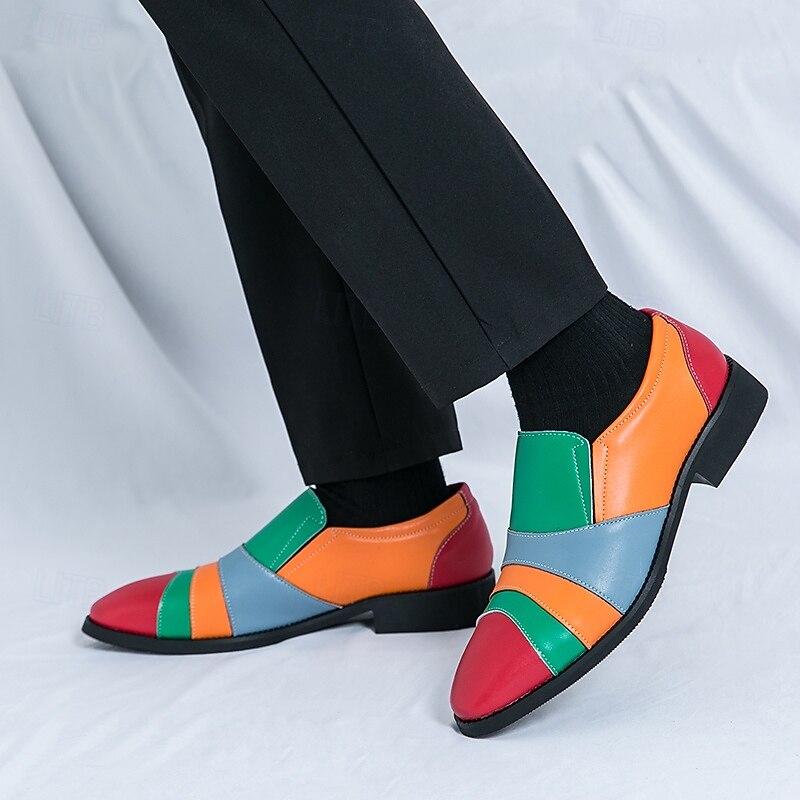 Men's Multicolor Patchwork Slip-On Dress Shoes – Bold Vintage-Inspired Loafers for Parties, Stage Performances & Fashion Events3