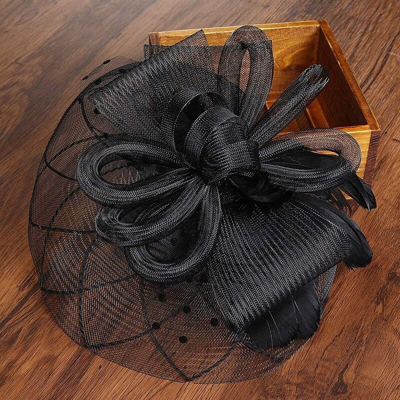 Hats Tulle Fedora Hat Wedding Horse Race Elegant Vintage With Pure Color Headpiece Headwear3
