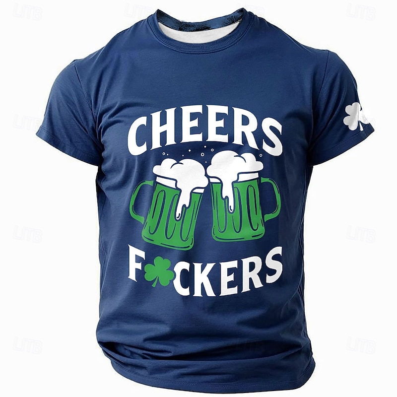 St. Patrick Men's Shamrock Lucky Irish T Shirt Short Sleeve T shirt 3D Print Crew Neck Shirt Designer Casual Party Holiday Club Black Blue Green Summer Spring Clothing Apparel S M L XL XXL XXXL3