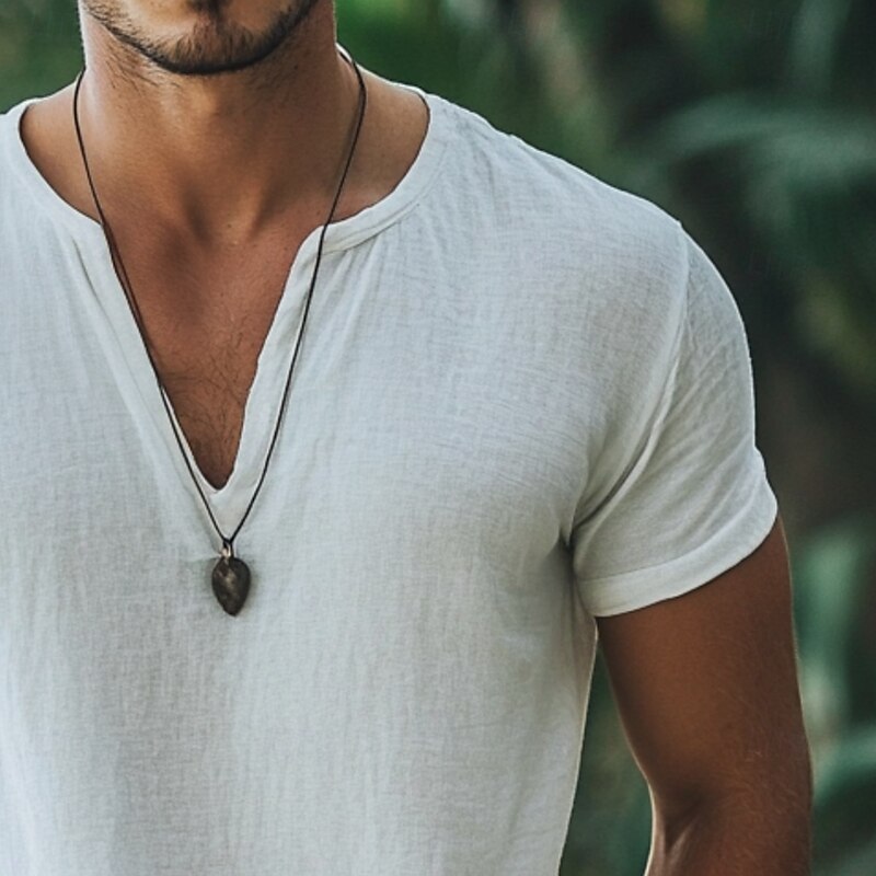 Men's T Shirt Cotton Linen T Shirt Tee Top Short Sleeves V Neck Summer Solid Color Fashion Designer Basic V Neck Vacation Street Going out White Top Tee for Men3