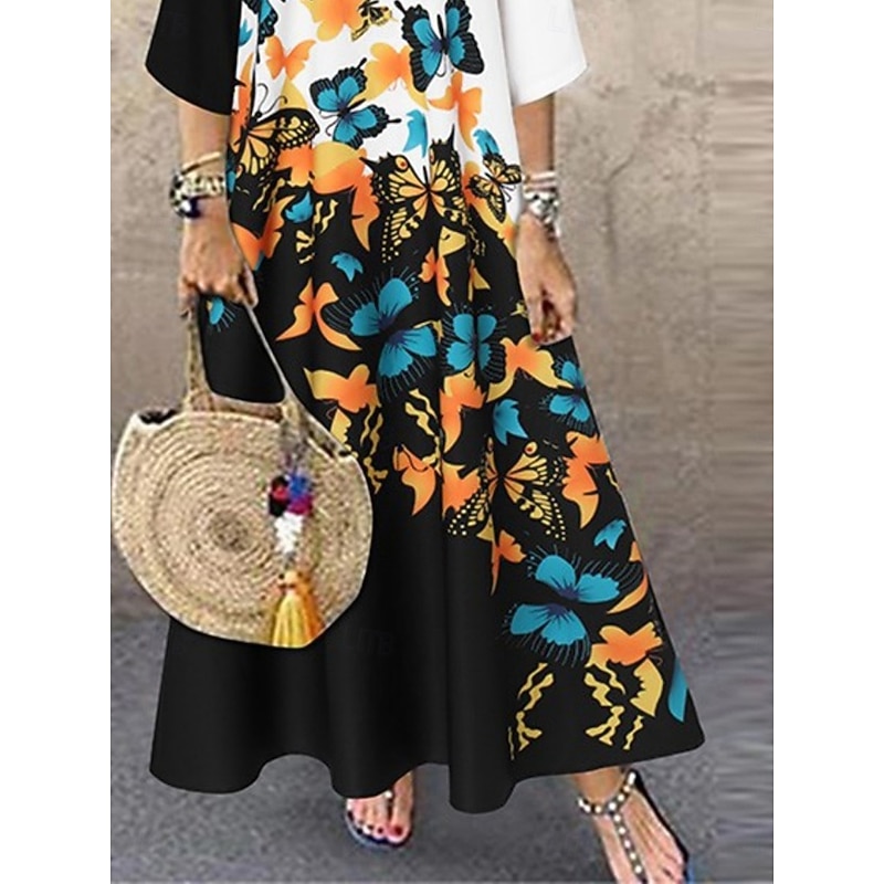 Women's Maxi Dress Casual Dress Stylish Casual Vacation Daily Regular Fit Floral 3/4 Length Sleeve Crew Neck White Yellow Red Summer Spring4