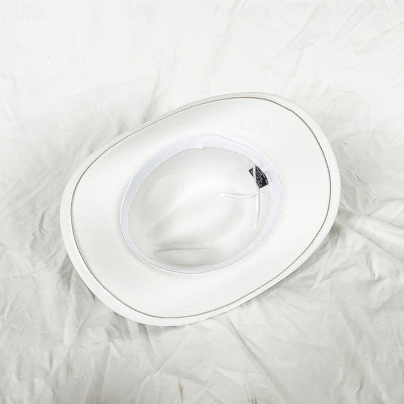 Metal Belt Western Cowboy Hat Men's Gentlemen Women Jazz Cowboy Hat with Leather Wide Brim Cloche Church Sombrero Cowgirl3