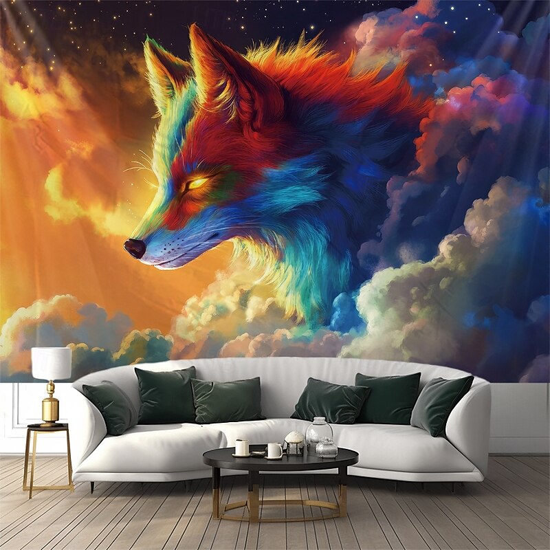 Blacklight Tapestry Glow in the Dark Glow Party UV Reactive Trippy Misty Animal Fox Nature Landscape Hanging Tapestry Wall Art Mural for Living Room Bedroom4
