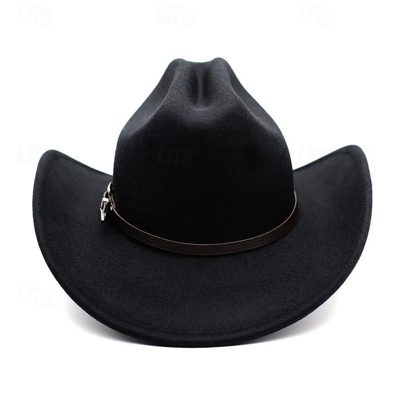 Western Men's Woolen Cowboy Hat Metal Buckle Vintage Knight Hat Chapeu Cowb