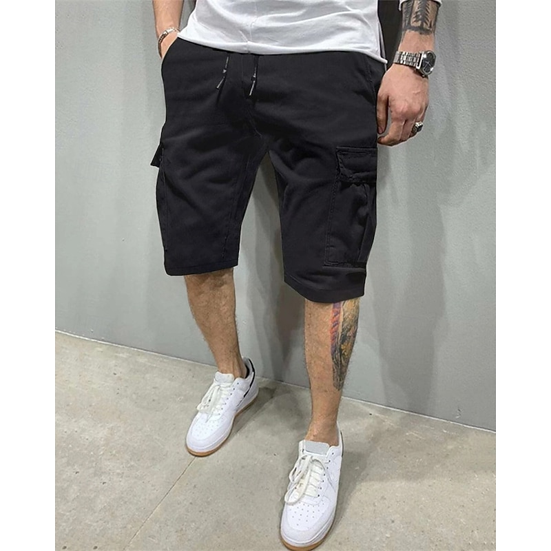 Men's Cargo Shorts Shorts Hiking Shorts Drawstring Elastic Waist Multi Pocket Plain Wearable Knee Length Outdoor Daily Camping & Hiking Fashion Classic Dark Khaki ArmyGreen2