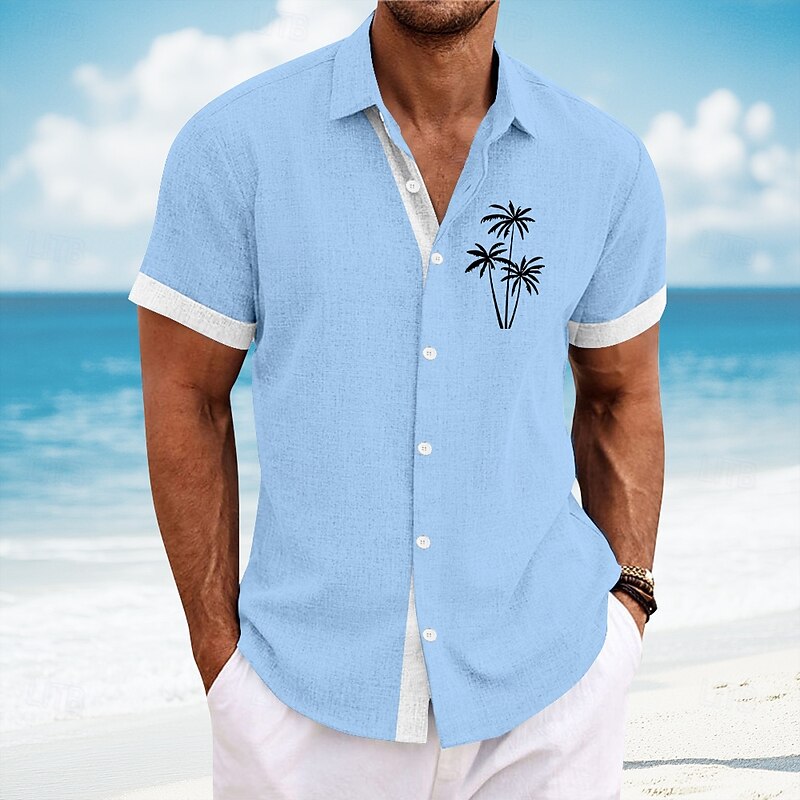 Men's Coconut Tree Tropical Plants Casual Shirt Summer Hawaiian Shirt Button Up Shirt Short Sleeve Hawaiian Resort Vacation Holiday Beach Wear Summer Spring Turndown 3D Print Collared Shirts Light
