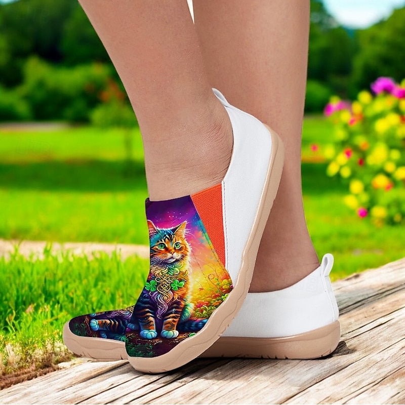 Colorful Cat Print Canvas Slip-On Shoes – Trendy Women's Travel Shoes with Vibrant Design, Comfortable Fit, and Ideal for Casual Outings, Festivals, and Everyday Wear3