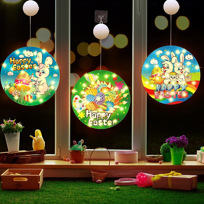 Easter Bunny Egg Suction Cup Showcase Light Battery Operated Festive Decoration for Easter Dinner Parties2