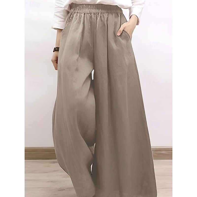 Women's Chinos Vintage Fashion Basic Full Length High Waist Plain Pocket Comfort Inelastic Outdoor Vacation Yoga claret Dark navy Khaki Army Green Summer Spring Fall Winter Loose Fit3