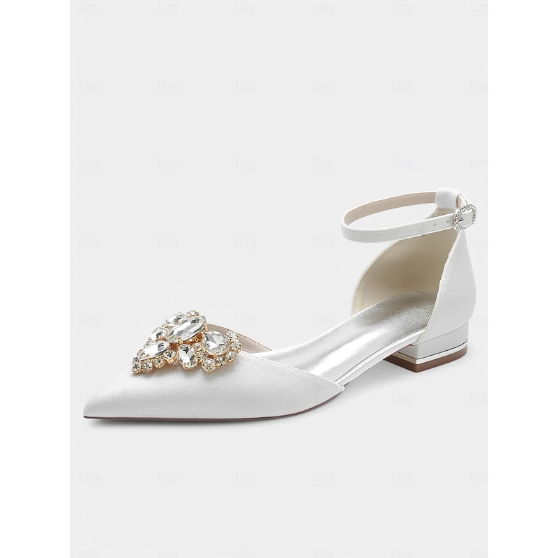 Glamorous Wedding Flats for Women with Crystal Embellishment – Pointed Toe, Low Block Heel, Elegant Bridal Shoes for Special Occasions4