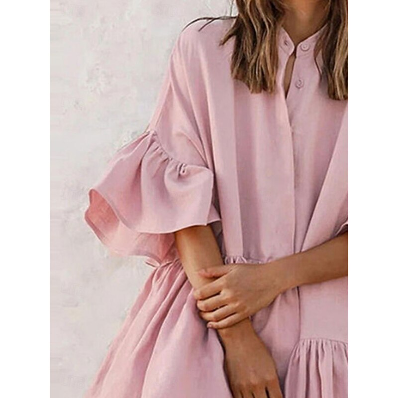 Women's Mini Dress Casual Dress Chiffon Dress Elegant Cute Stylish Flared Sleeve Vacation Daily Loose Fit Plain Short Sleeve Stand Collar Black White Pink Summer Spring3