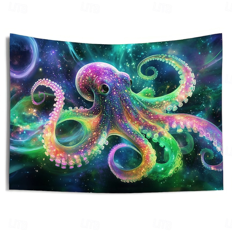 Blacklight Tapestry Glow in the Dark Glow Party UV Reactive Trippy Misty Animal Octopus Hanging Tapestry Wall Art Mural for Living Room Bedroom4