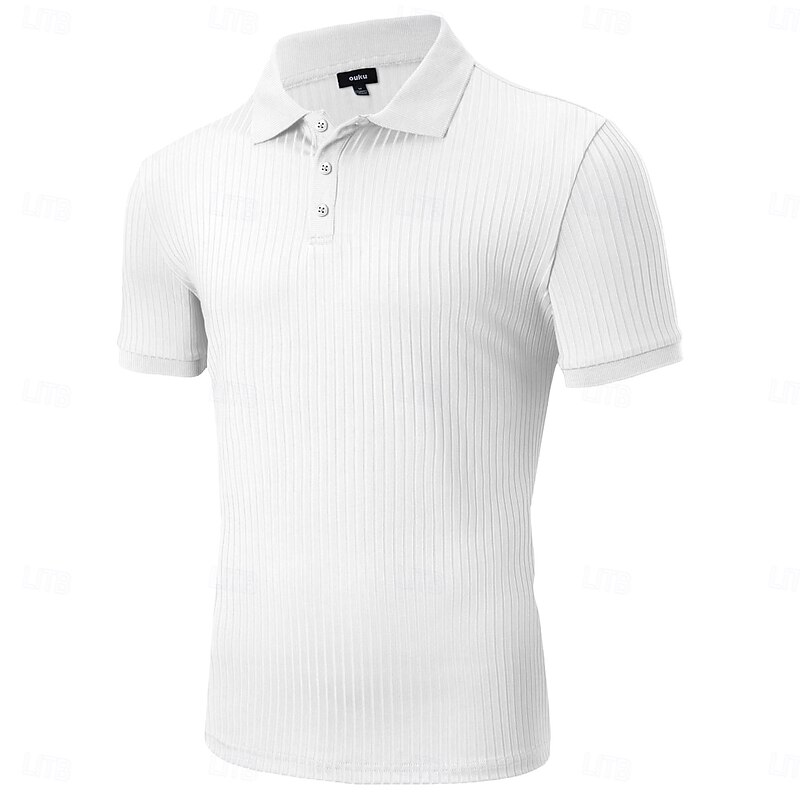 Men's Rib Knit Top Muscle Shirt Work Casual Cuban Collar Ribbed Polo Collar Short Sleeve Vacation Basic Color Block Ribbed Spring & Summer Slim Fit White Yellow Green Dark Gray Light Blue Rib Knit Top3