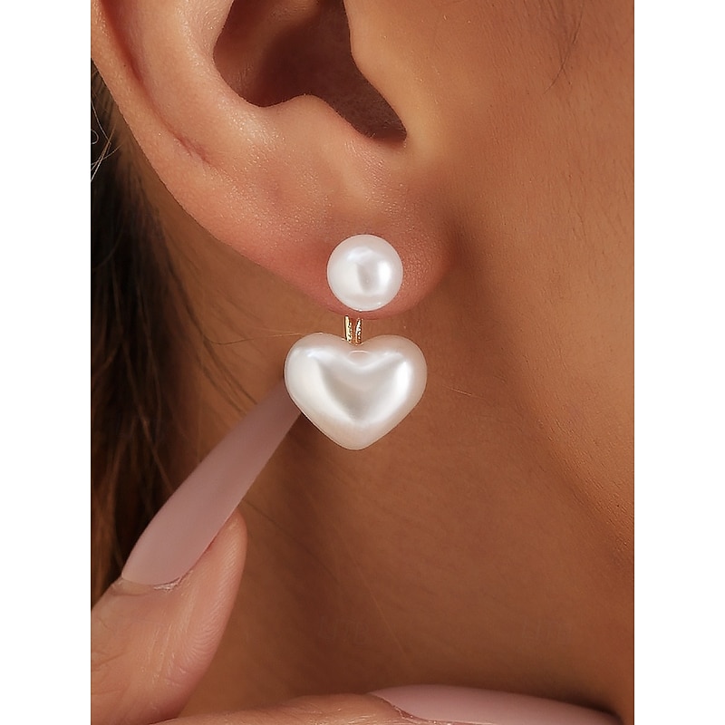 Elegant Heart-Shaped Pearl Drop Earrings – Minimalist Romantic Jewelry for Women, Perfect for Weddings, Dates and Special Occasions
