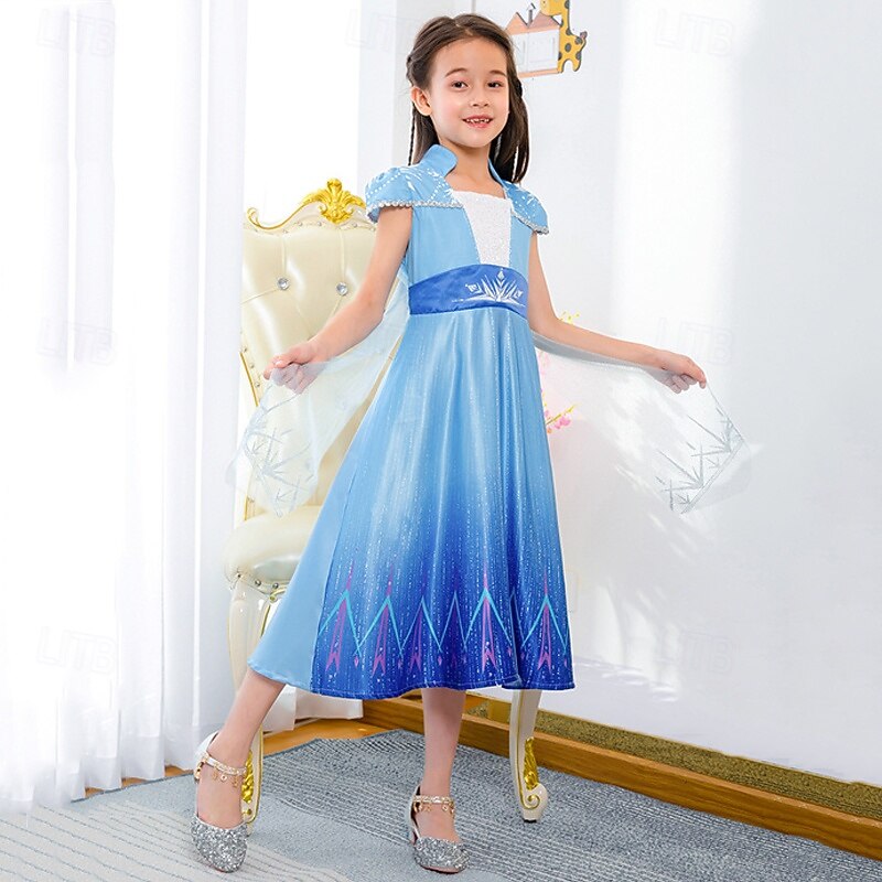 Kids Girls' Dress Graphic Short Sleeve Performance Party Sequins Patchwork Adorable Costume Polyester Midi Casual Dress A Line Dress Spring Fall 4 years+ Blue