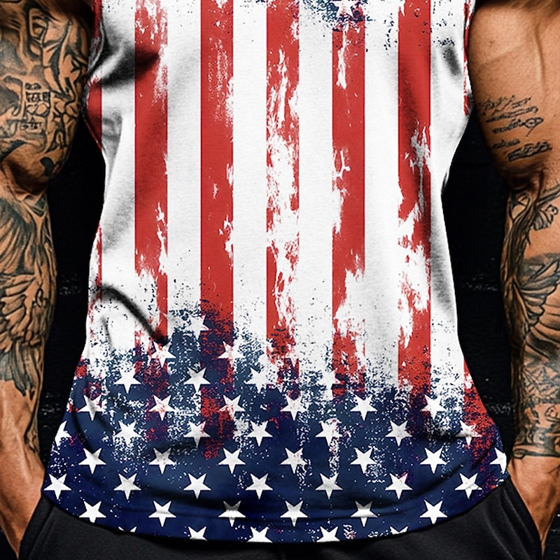 Veterans Day Men's Patriot Patriotic Veteran American US Flag T Shirt Vest Top Sleeveless T shirt 3D Print Crew Neck Shirt Vacation Casual Hawaiian Holiday White 1 White Summer Spring Clothing3