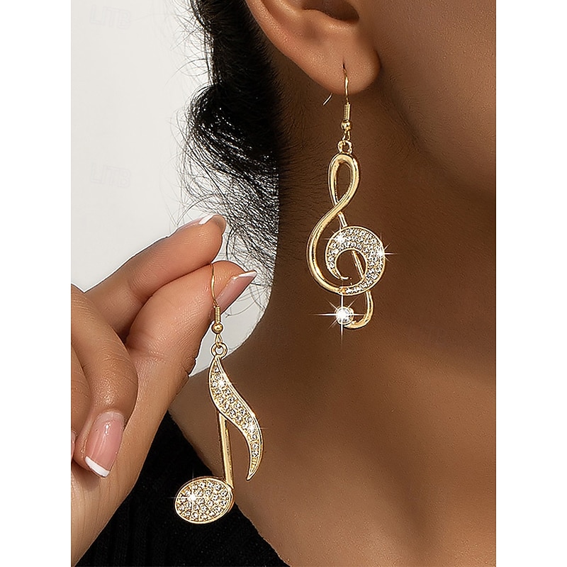 Gold Musical Note Earrings with Rhinestone Accents – Elegant Dangle Jewelry for Women, Perfect for Concerts, Parties and Special Occasions