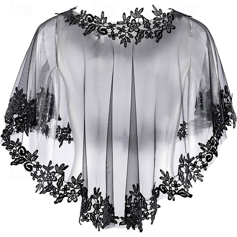 Lace Wedding Shawl Wrap for Women Evening Cape Bridal Shoulder Covers UP Scarf for Dress Prom Party (Black)2