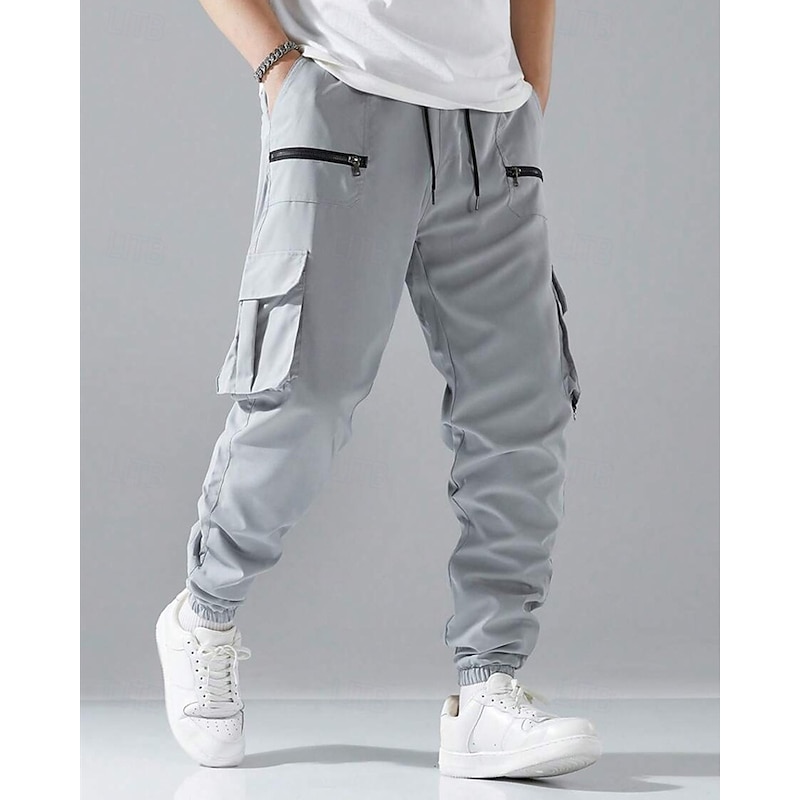 Men's Cargo Pants Joggers Trousers Elastic Waist Multi Pocket Plain Wearable Outdoor Daily Casual Black Army Green3