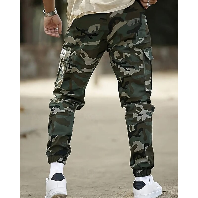 Men's Cargo Pants Trousers Drawstring Elastic Waist Multi Pocket Camo Wearable Outdoor Daily Camping & Hiking Fashion Classic Army Green Gray2