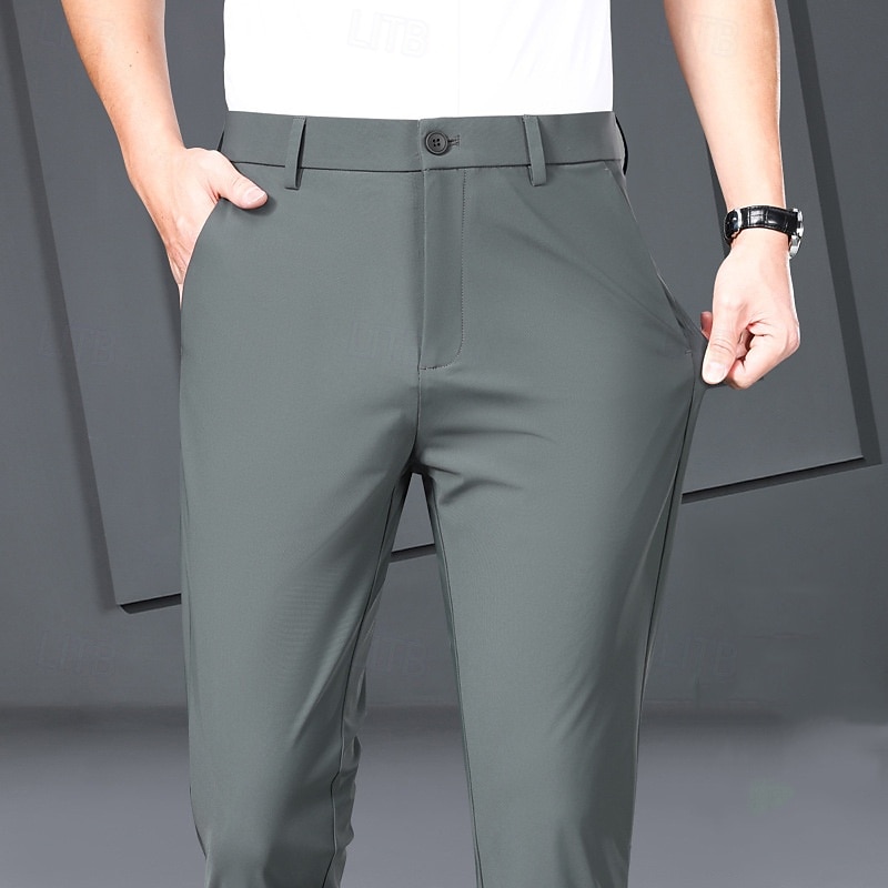 Men's Dress Pants Trousers Chinos Buttons Pocket Plain Comfort Formal Party Work Fashion Classic Style Black Navy Blue Micro-elastic