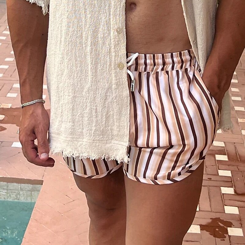 Men's Board Shorts Swim Shorts Swim Trunks Shorts Drawstring Elastic Waist Striped Comfort Quick Dry Short Daily Holiday Swimming Pool Fashion Casual Yellow Pink Micro-elastic4