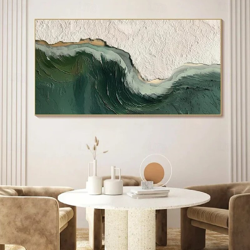 Handmade white green and black 3D textured abstract painting hand-painted ocean seascape oil painting modern wall art landscape wall decoration artwork3