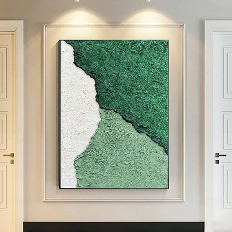 Large 3D abstract oil painting hand painted  white green and black 3D textured abstract painting hand-painted ocean green  blue oil painting modern wall art decoration artwork3
