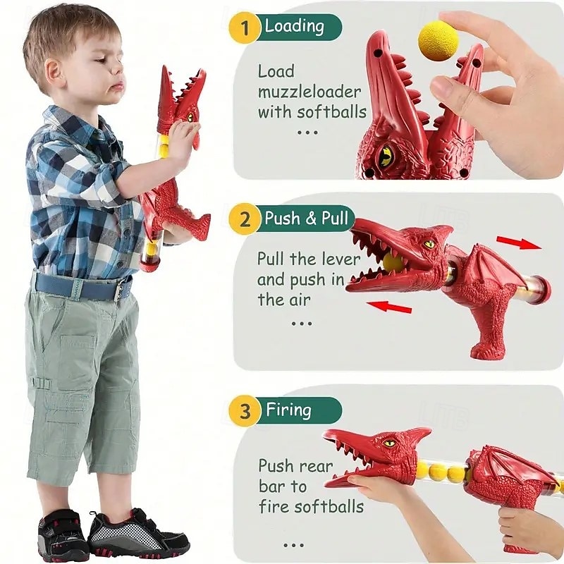Dinosaur Shooting Toy Dinosaur Toys For Kids 5-7 2 Air Pump Guns And 24 Foam Bullets Hand-Eye Coordination Exercise Toys Giftsfor Kids 4 5 6 7 8 9 Fun Athletic Toys2