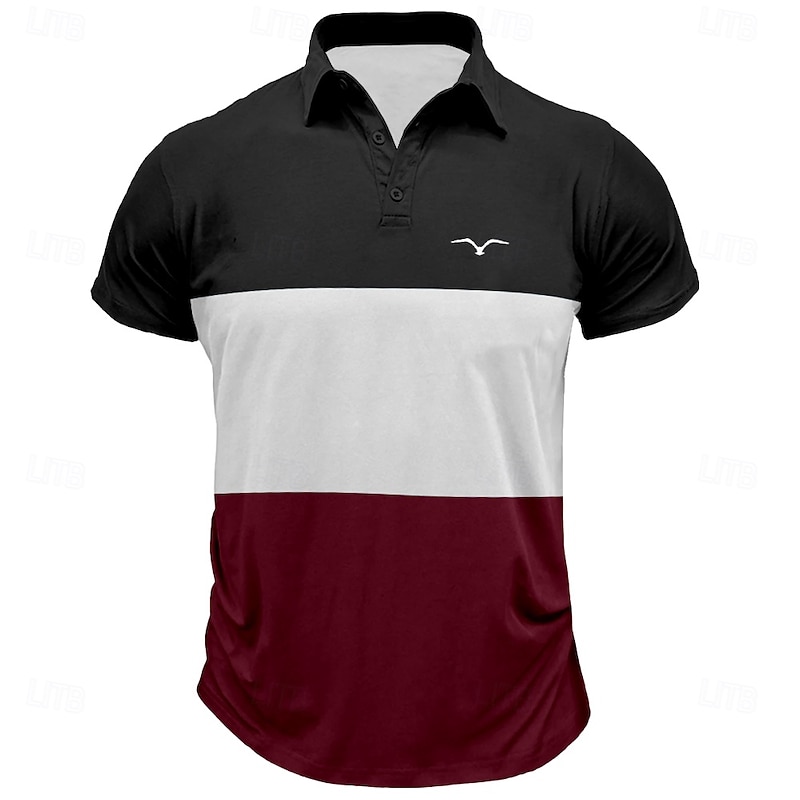 Men's Striped Rugby Polo Short Sleeve Polo Shirts Collared Shirts Casual School Outdoor Athleisure Daily Wear 3D Print Summer Spring Fall Red Blue Brown