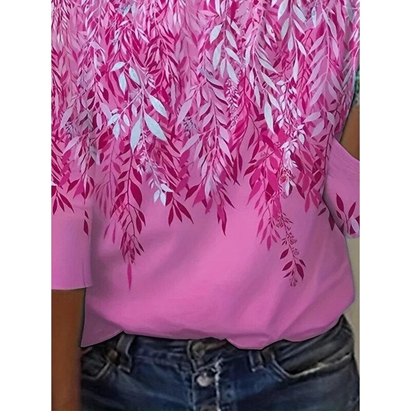 Women's T shirt Crew Neck Long Sleeve Tunic Floral Casual  Regular Tops Daily Print Pink Blue Spring Fall3