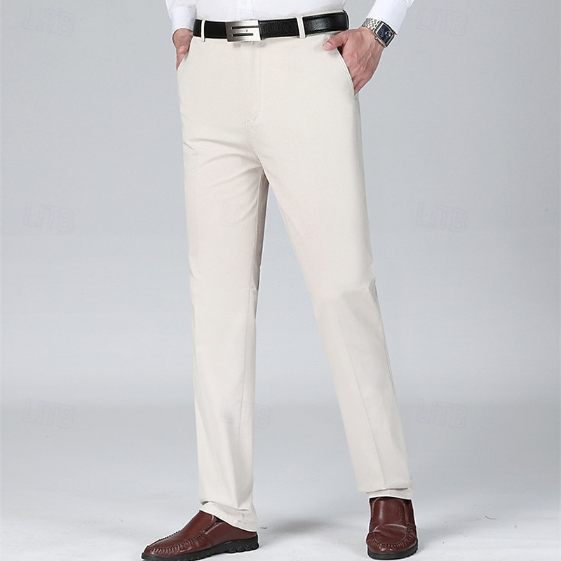 Men's Dress Pants Trousers Chinos Buttons Pocket Plain Comfort Formal Party Work Fashion Classic Style Dark Khaki Light Khaki Micro-elastic2