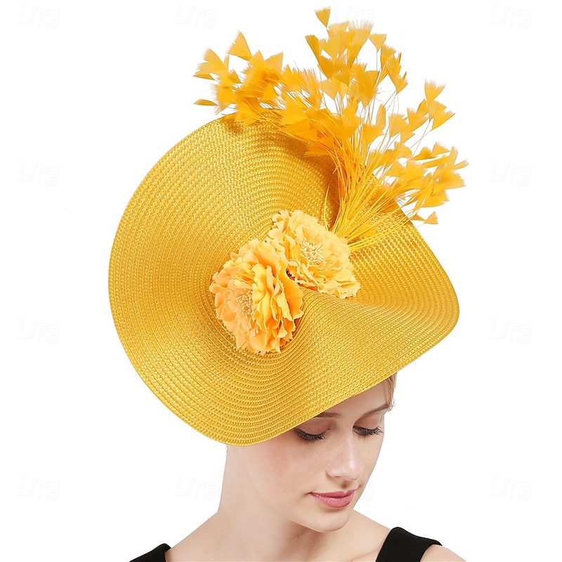 Hats Polyester Fedora Hat Horse Race Elegant Vintage With Floral Headpiece Headwear3