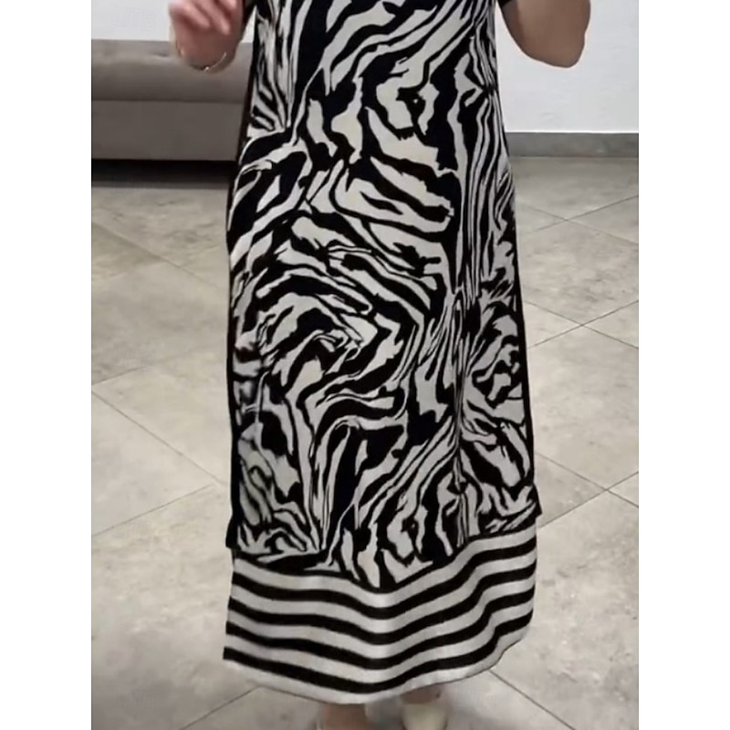 Women's Maxi Dress Casual Dress A Line Dress Stylish Casual Vacation Daily Regular Fit Graphic Letter Short Sleeve V Neck Black White Summer3