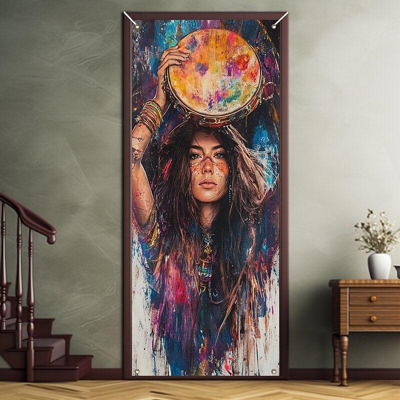 Bohemian Art Woman Door Decorations Door Covers Door Tapestry Door Curtain Decoration Backdrop Indoor/Outdoor Door Banner for Front Door Farmhouse3