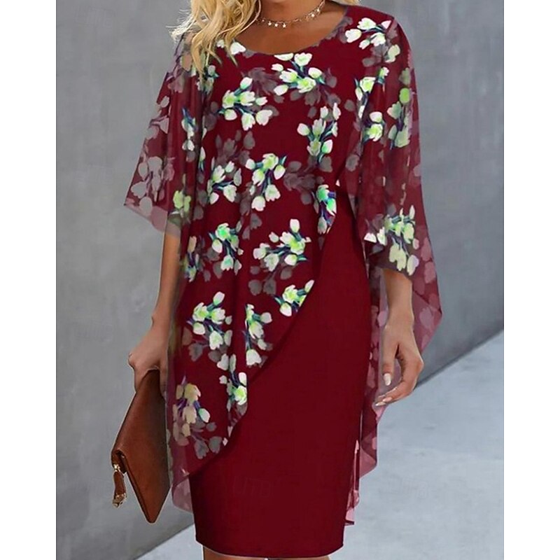 Women's Fashion Streetwear Skirt Sets 3/4 Length Sleeve Bell Sleeve Crew Neck Floral Print Daily Wear Date Wine Blue Green Spring Regular Fit2