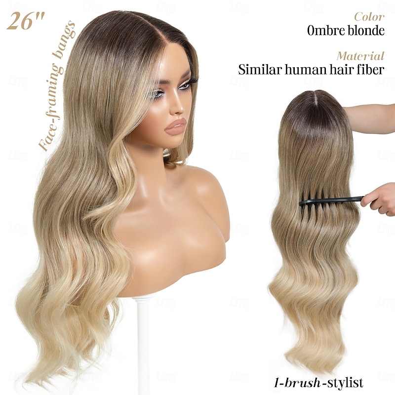 Wear and Go Glueless Wig with Bangs Pre Plucked Body Wave Synthetic Lace Front Wigs for Women4
