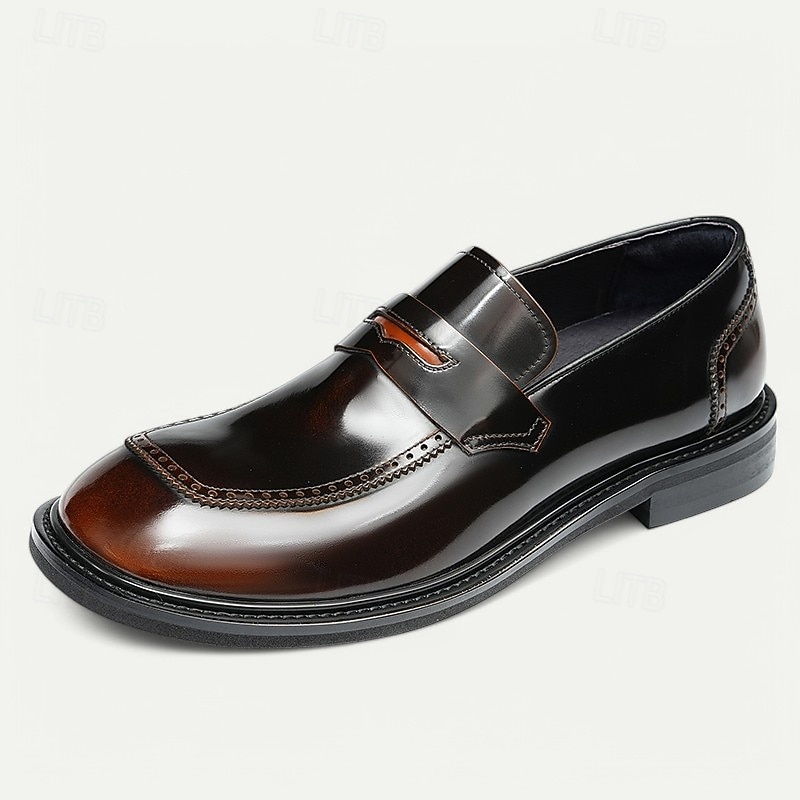 Men's Black Premium Cowhide Slip-On Loafers with Decorative Strap, Formal Style for Business and Special Occasions3
