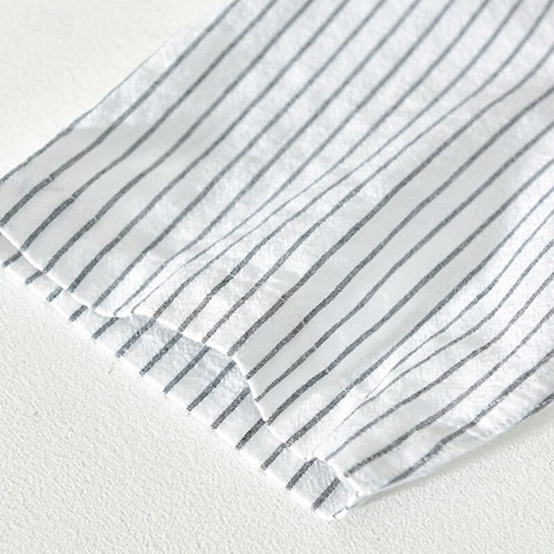 Men's Shirt Linen Shirt Casual Shirt Button Up Shirt Cotton Shirt Stripe Vacation Street White Wine Royal Blue Short Sleeve Grandad Collar Summer Clothing Apparel Button-Down3