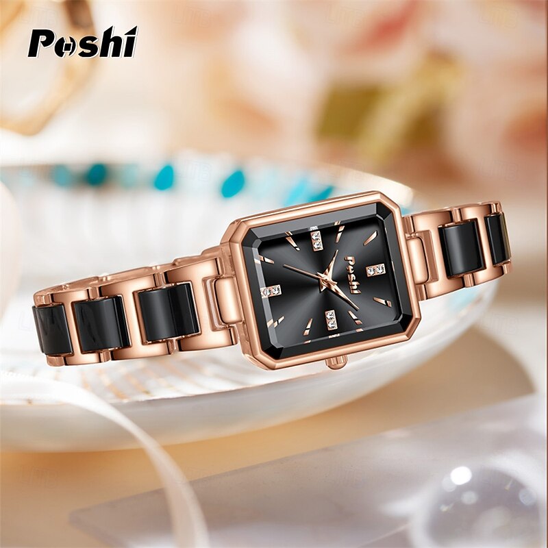 POSHI Fashionable Women's Watch Light Luxury Diamond Inlaid Square Temperament Quartz Watch4