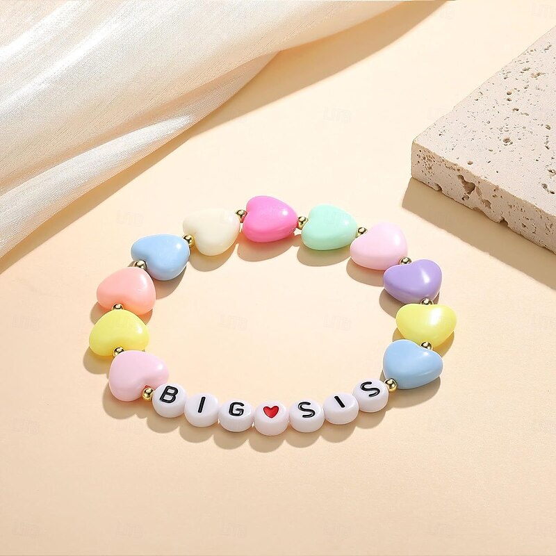 Multicolor BIG Sister Handmade Beads Letter Bracelets with Acrylic Hand Decoration4