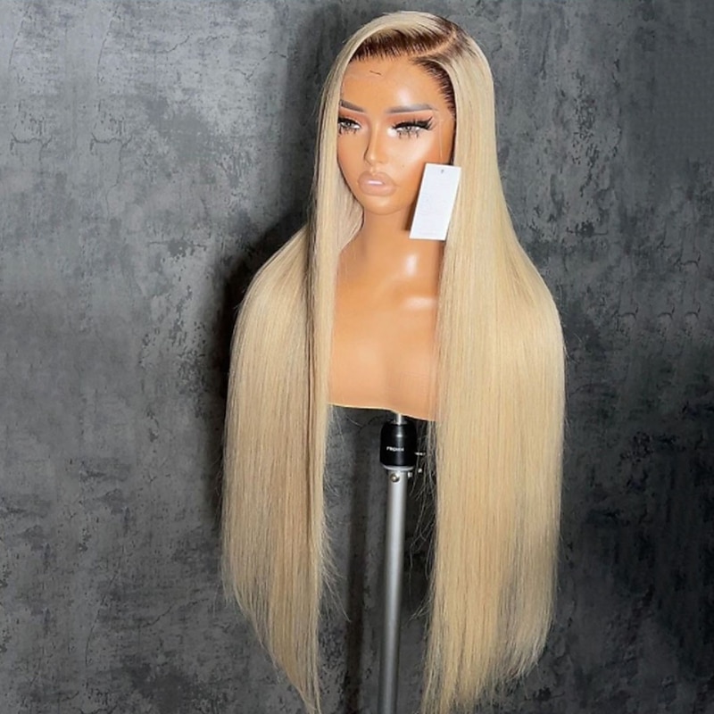 Unprocessed Virgin Hair 5x5 Closure 13x4 Lace Front Wig Free Part Brazilian Hair Straight Blonde Wig 130% 150% Density with Baby Hair Ombre Hair 100% Virgin Pre-Plucked For Women Long Human Hair Lace2