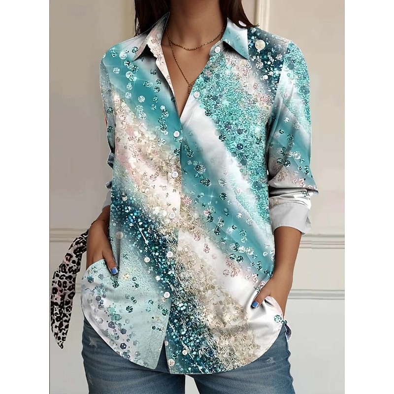 Women's Shirt Button Down Tunic Shirt Collar Long Sleeve Floral Casual Regular Tops Work Daily s Print Grass Green Wine Red Purple Green Spring Fall Winter2