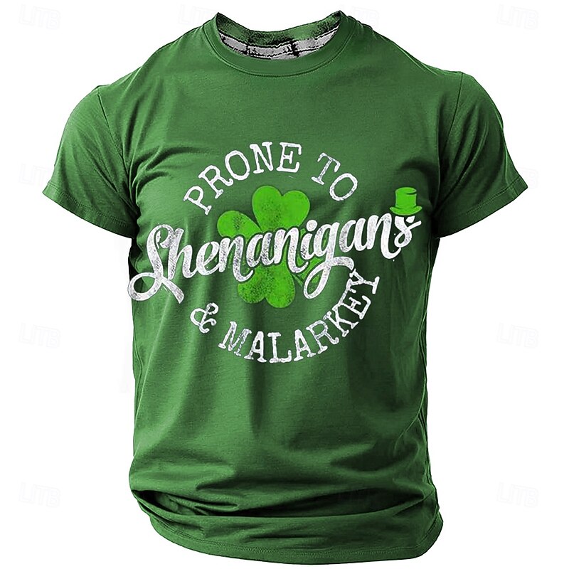 St. Patrick Men's Shamrock Lucky Irish T Shirt Short Sleeve T shirt 3D Print Crew Neck Shirt Designer Casual Party Holiday Club Blue Green Army Green Summer Spring Clothing Apparel S M L XL XXL XXXL