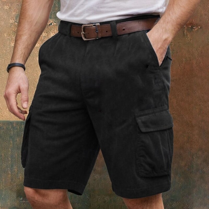 Men's Cargo Shorts Shorts Hiking Shorts Elastic Waist Multi Pocket Color Block Plain Breathable Wearable Knee Length Outdoor Casual Daily Fashion Streetwear Black Green2
