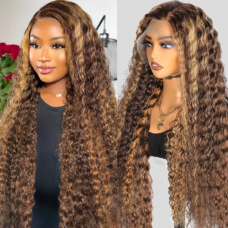 Highlight P4/27 Human Hair Wig 13x4 Front Lace Deep Wave Wig 150% Density