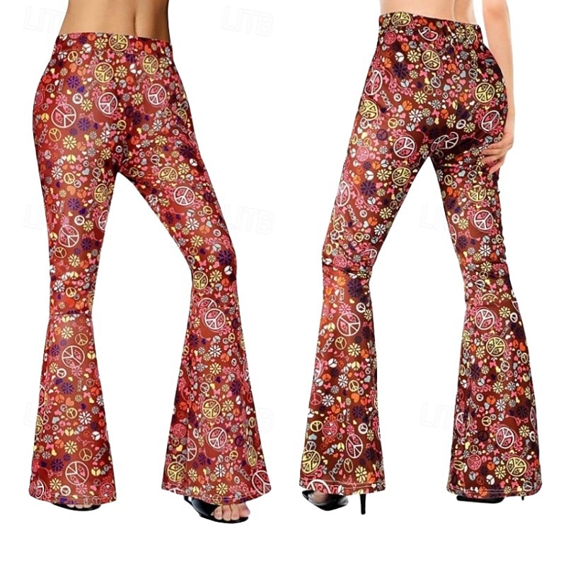 Vintage Inspired Hippie 1970s Pants Masquerade Hippie Printing Collarless Fancy Dress Women's Halloween Carnival Pride Parade Pride Month Adults' Pants Headband All Seasons3